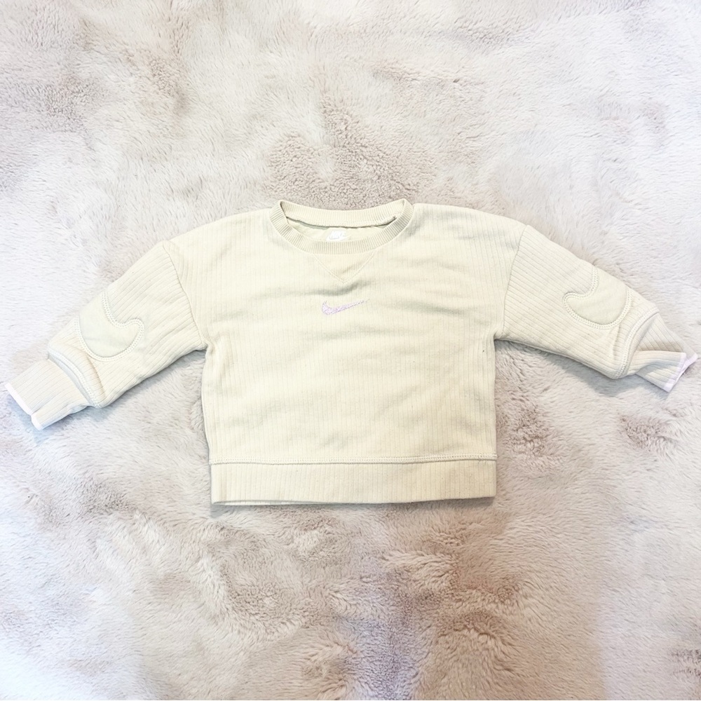 NIKE Little Kid’s Ribbed Cream Colored Sweatshirt with Nike Logo Size 12 M